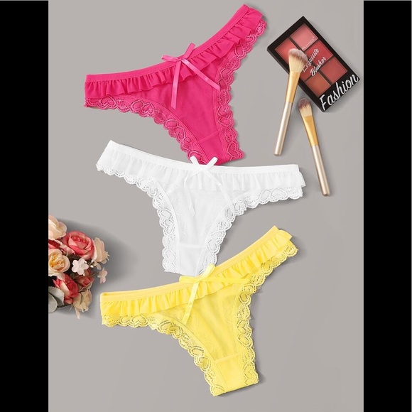 Yellow white pink 3 pc pantie set - Picture 1 of 5